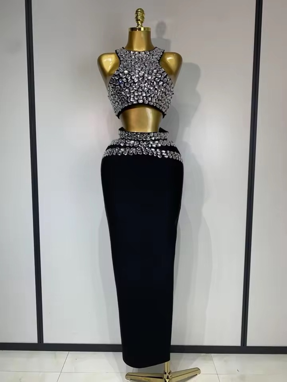 Black Maxi Skirt with Jeweled Waistband